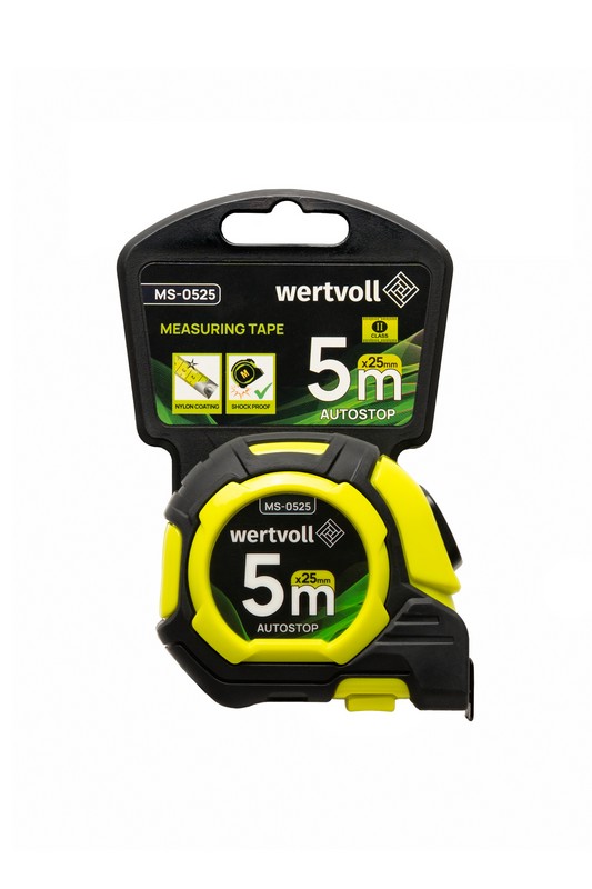 Рулетка WERTVOLL 5 м×25 мм дві кнопки AUTOSTOP покриття TPR нейлонове покриття протиковзний гачок MS-0525 view 7