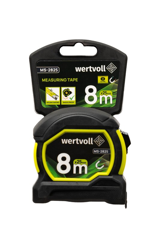 Рулетка WERTVOLL 8 м×25 мм з магнітами фіксатор полотна покриття TPR нейлонове покриття MS-2825 view 7