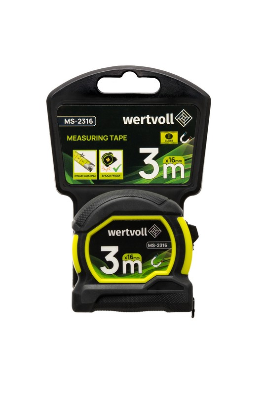 Рулетка WERTVOLL 3 м×16 мм з магнітами фіксатор полотна покриття TPR нейлонове покриття MS-2316 view 7