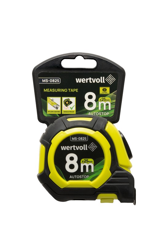 Рулетка WERTVOLL 8 м×25 мм дві кнопки AUTOSTOP покриття TPR нейлонове покриття протиковзний гачок MS-0825 view 7
