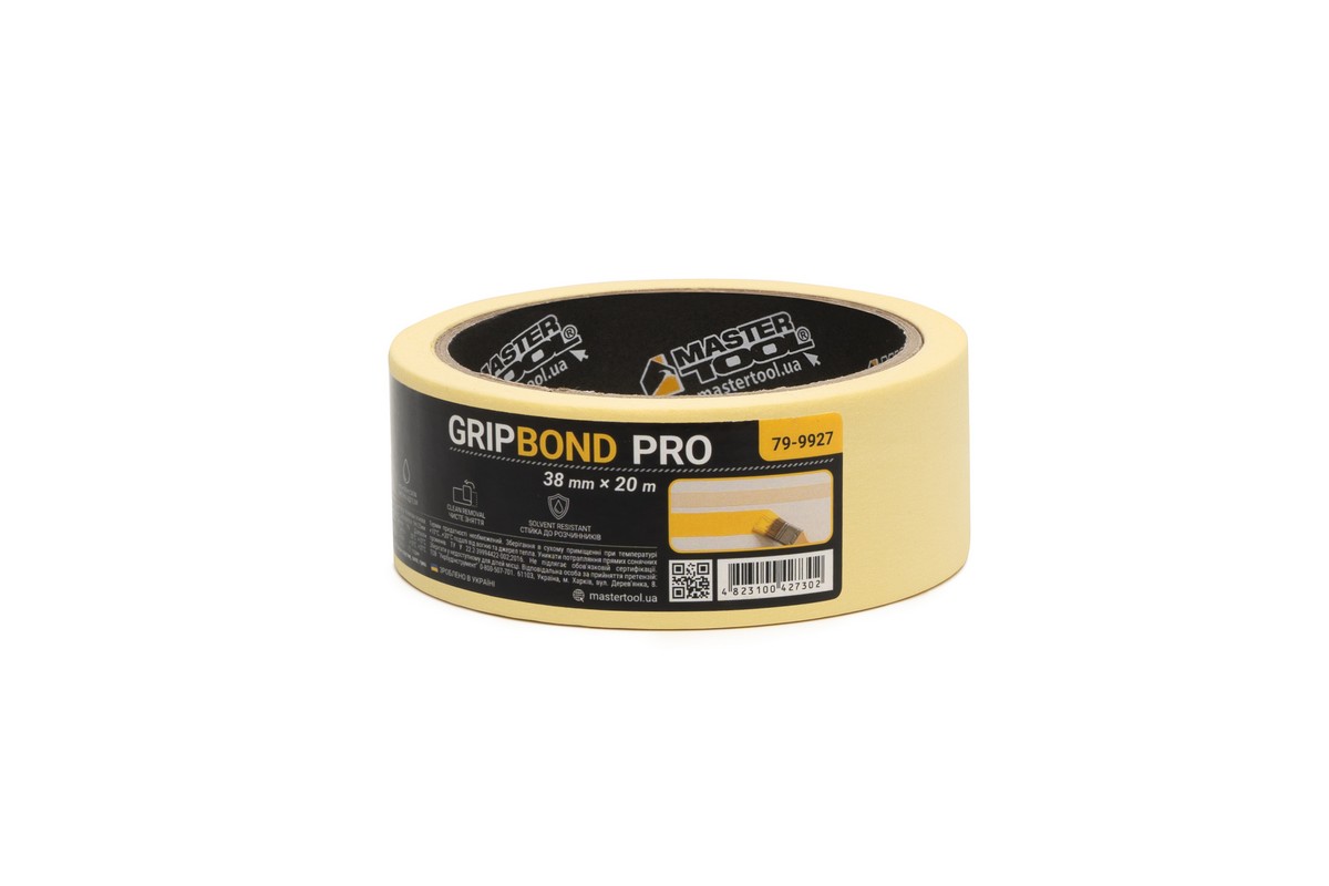 Стрічка малярна універсальна MASTERTOOL GripBond Pro 38 мм×20 м жовта 79-9927 view 1
