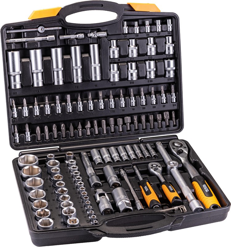 Набір головок 1/4" & 1/2" 4-14 мм / 10-32 мм CrV (50BV30), тріскачка 72Т 111 шт, PROFI MASTERTOOL 78-5111 view 2