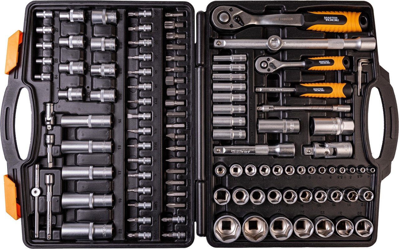 Набір головок 1/4" & 1/2" 4-14 мм / 10-32 мм CrV (50BV30), тріскачка 72Т 111 шт, PROFI MASTERTOOL 78-5111 view 3