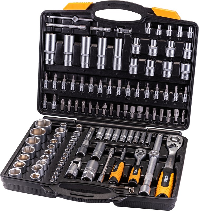 Набір головок 1/4" & 1/2" 4-14 мм / 10-32 мм CrV (50BV30), тріскачка 72Т 111 шт, PROFI MASTERTOOL 78-5111 view 1