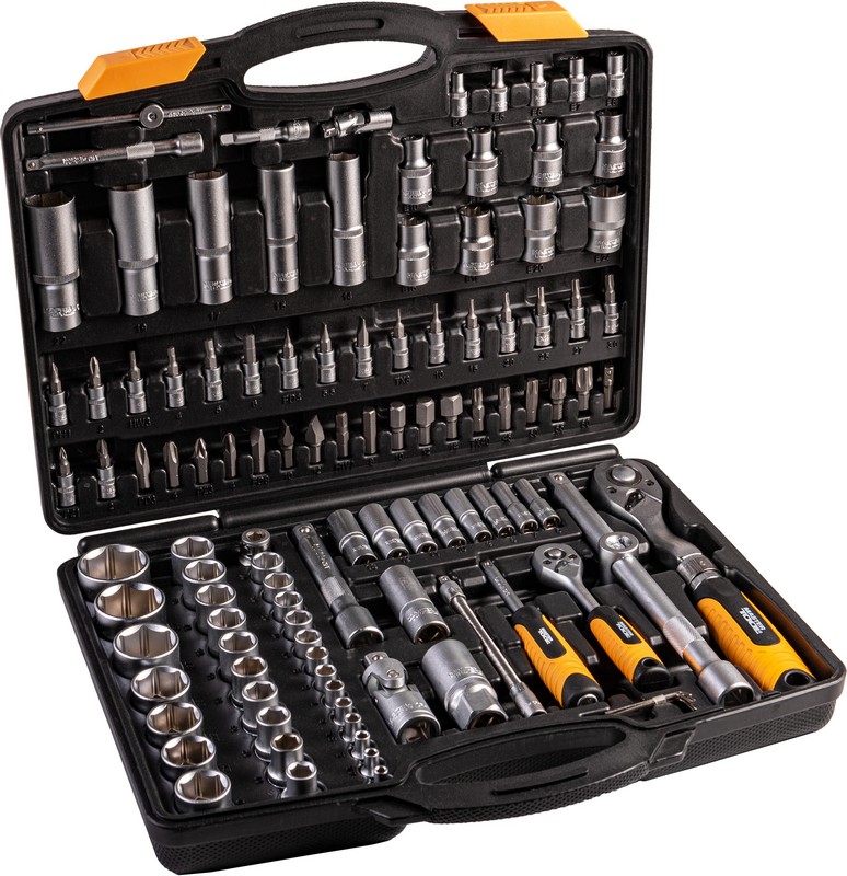 Набір головок 1/4" & 1/2" 4-14 мм / 10-32 мм CrV (50BV30), модульна тріскачка 72Т 111 шт, PROFI MASTERTOOL 78-5112 view 2