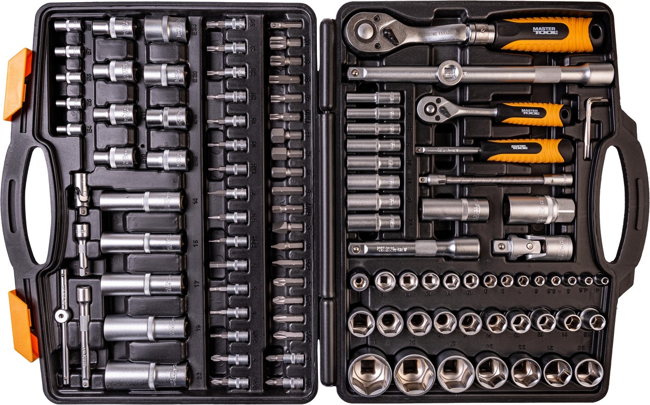 Набір головок 1/4" & 1/2" 4-14 мм / 10-32 мм CrV (50BV30), модульна тріскачка 72Т 111 шт, PROFI MASTERTOOL 78-5112 view 3