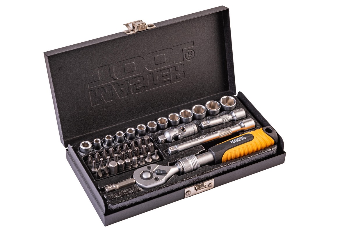 Набір інструментів MASTERTOOL PROFI ¼" 45 шт 4-13 мм телескопічна тріскачка CrV50BV30 металевий кейс 78-2045 view 2