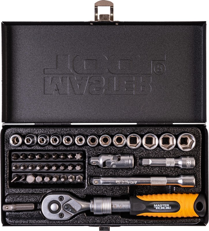 Набір інструментів MASTERTOOL PROFI ¼" 45 шт 4-13 мм телескопічна тріскачка CrV50BV30 металевий кейс 78-2045 view 3
