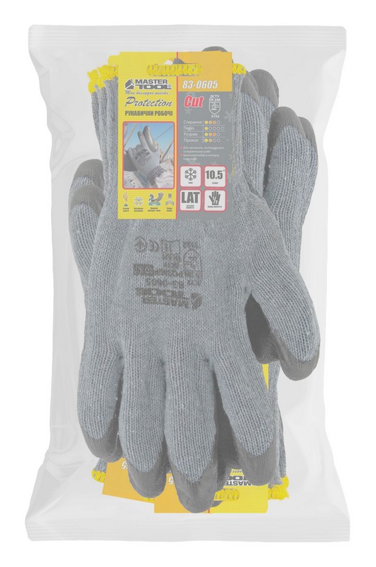 Рукавички бавовняні MASTERTOOL CRINKLE LATEX COTTON утеплені латексне покриття долоні 10.5" 12 пар сіро-чорні 83-0605doz view 2