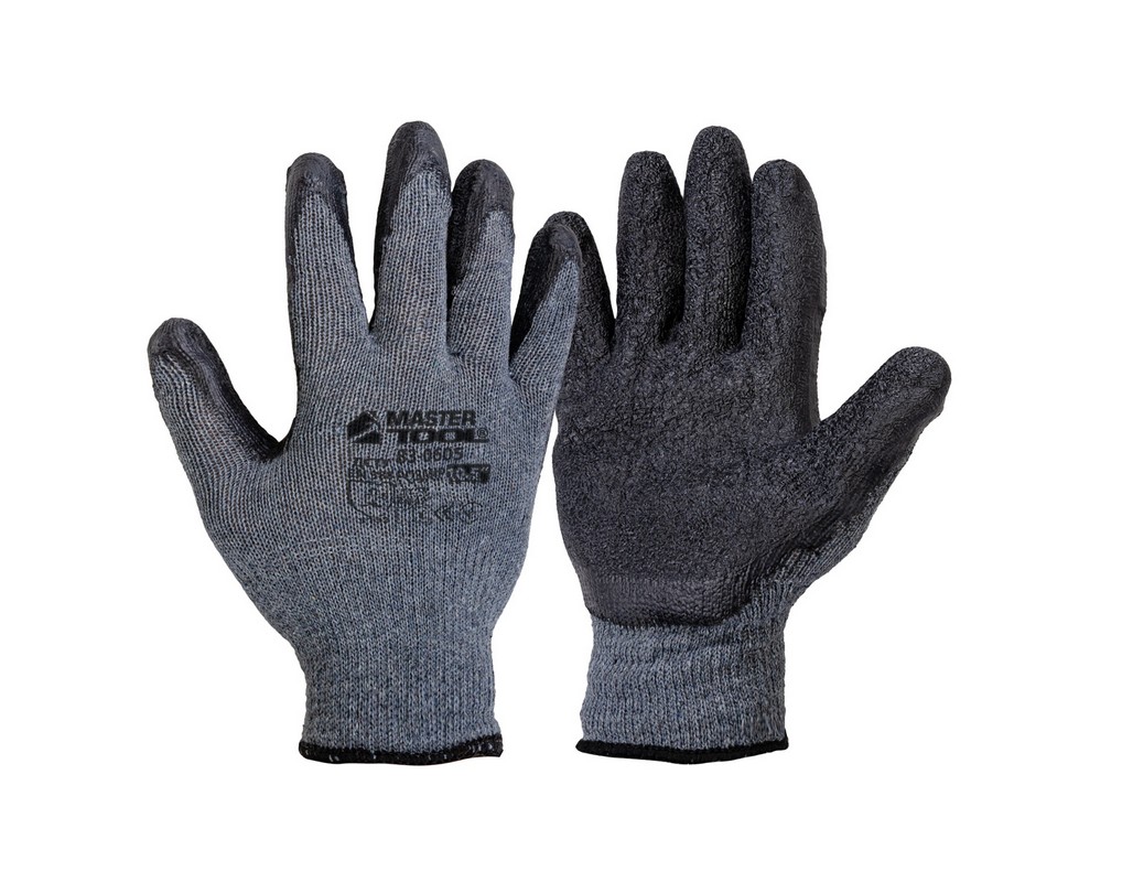Рукавички бавовняні MASTERTOOL CRINKLE LATEX COTTON утеплені латексне покриття долоні 10.5" 12 пар сіро-чорні 83-0605doz view 1