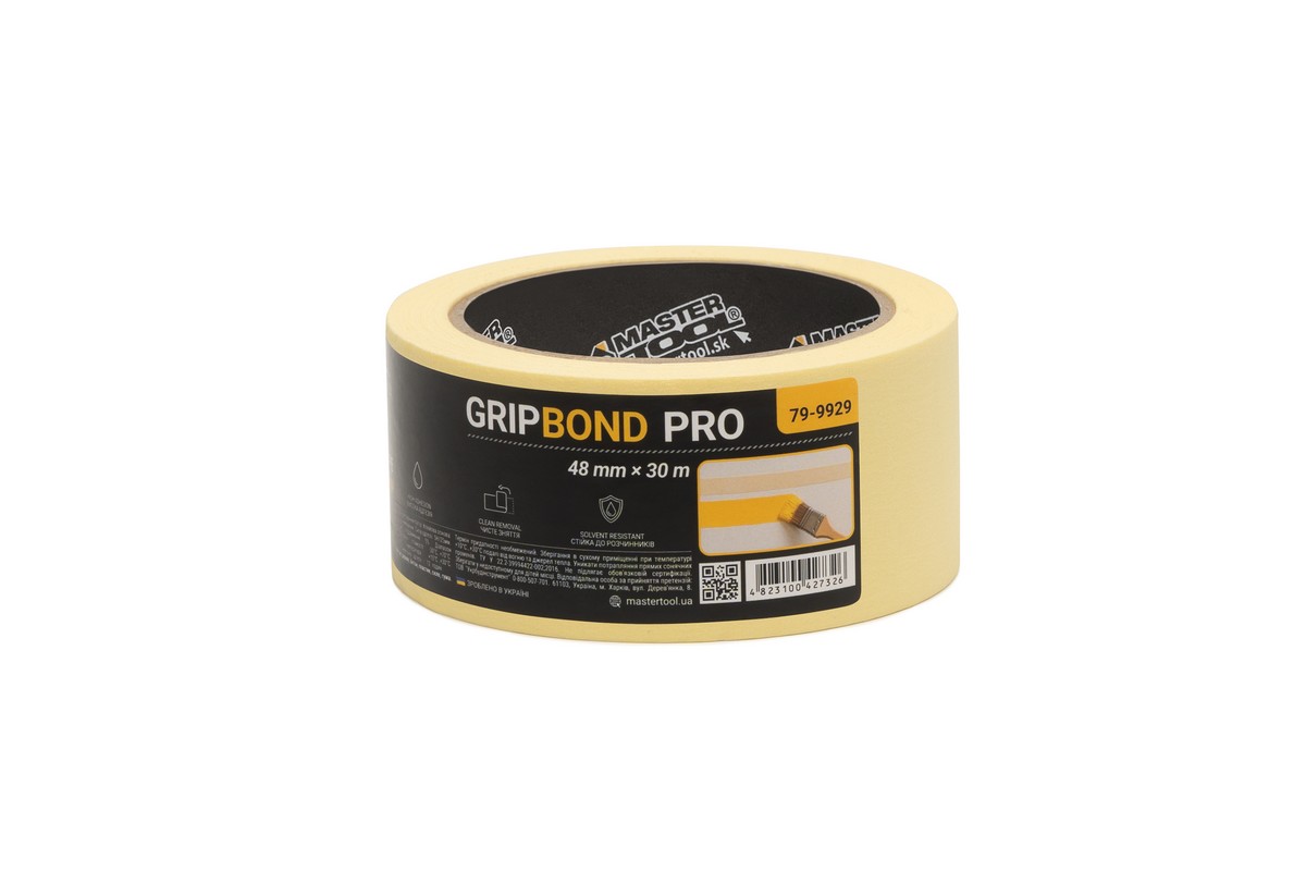 Стрічка малярна універсальна MASTERTOOL GripBond Pro 48 мм×30 м жовта 79-9929 view 1