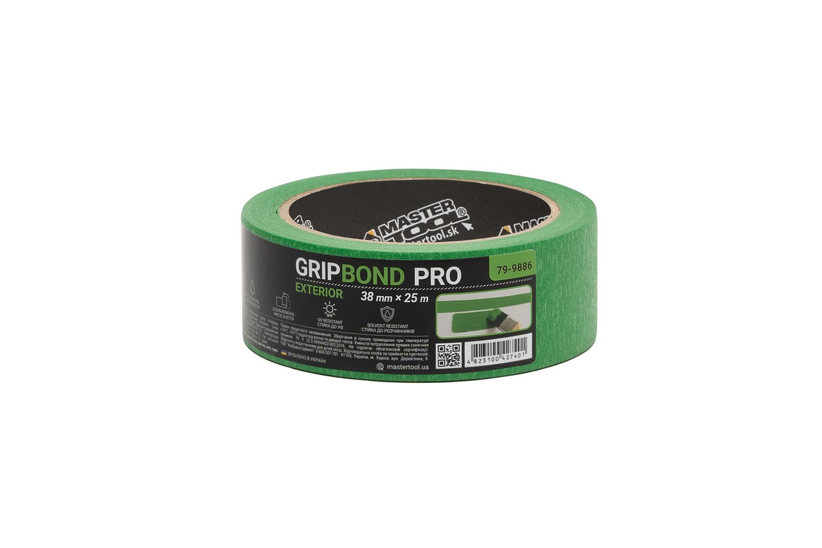 Стрічка малярна для грубих робіт MASTERTOOL GripBond Pro Exterior 38 мм×25 м зелена 79-9886 view 1