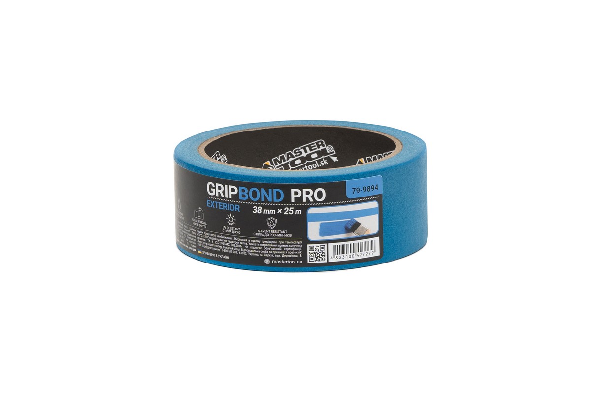 Стрічка малярна для фасадних робіт MASTERTOOL GripBond Pro Exterior 38 мм×25 м синя 79-9894 view 1