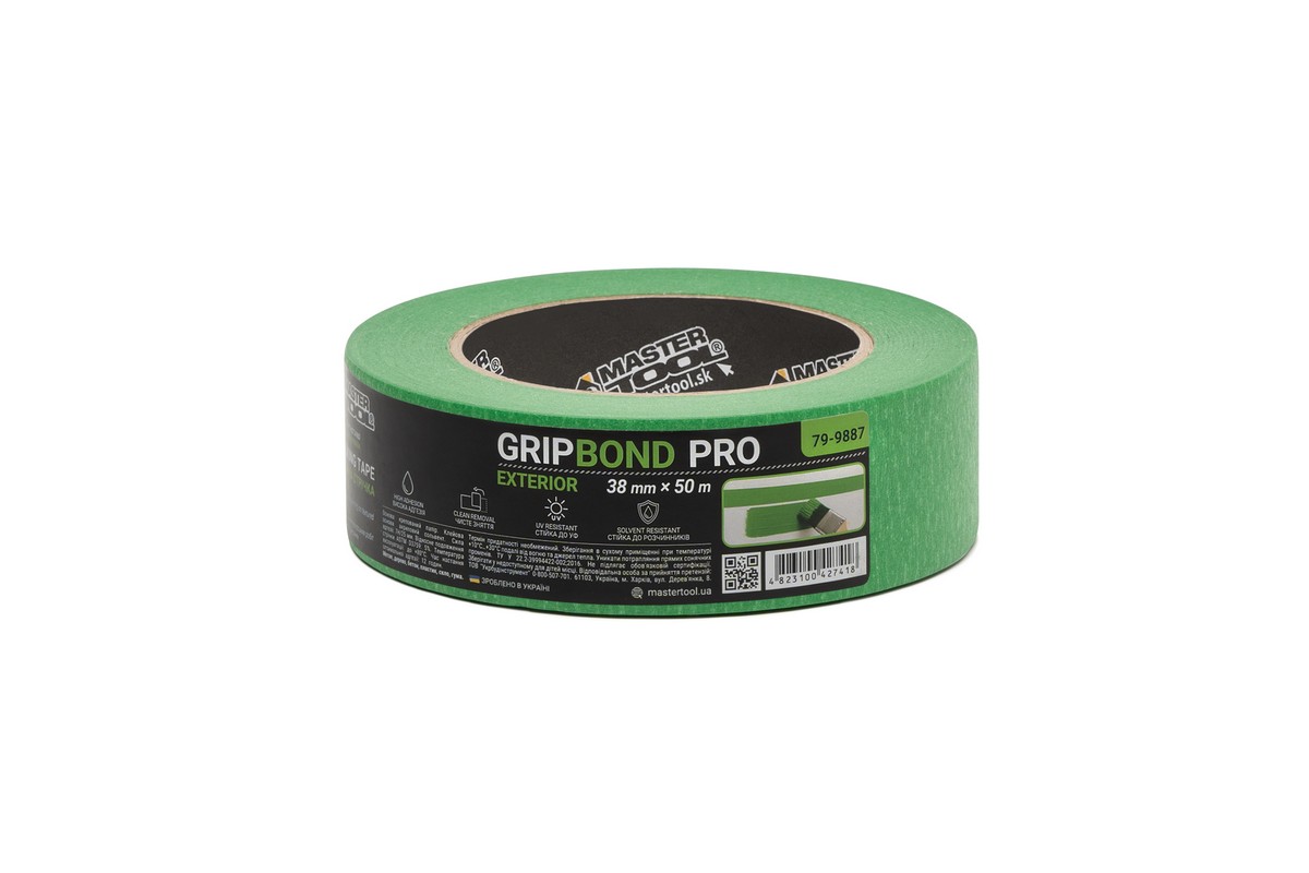 Стрічка малярна для грубих робіт MASTERTOOL GripBond Pro Exterior 38 мм×50 м зелена 79-9887 view 1