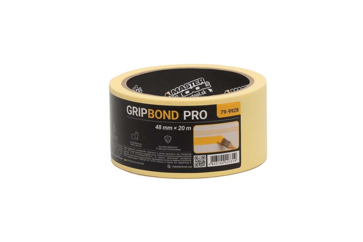 Стрічка малярна універсальна MASTERTOOL GripBond Pro 48 мм×20 м жовта 79-9928 view 1