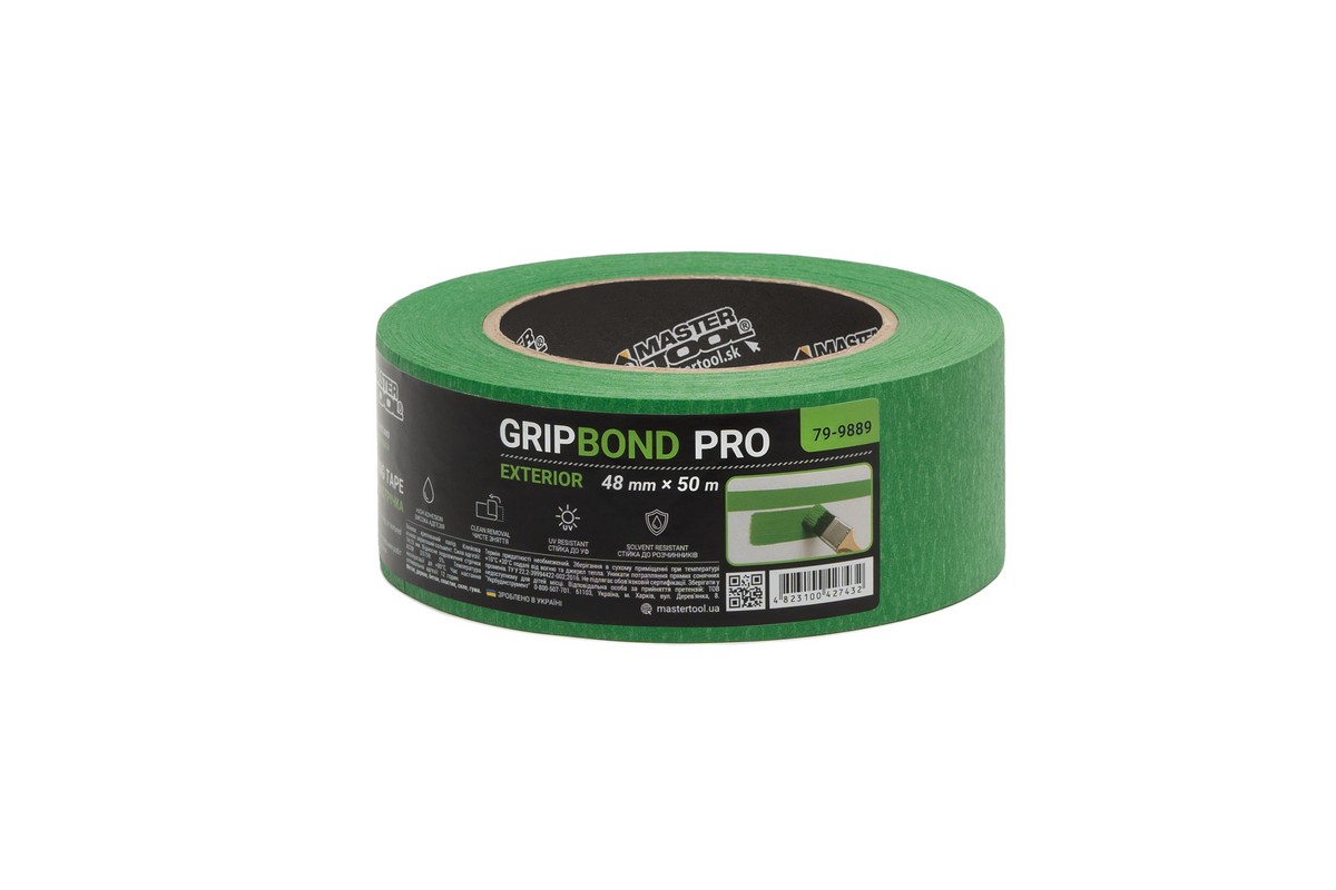 Стрічка малярна для грубих робіт MASTERTOOL GripBond Pro Exterior 48 мм×50 м зелена 79-9889 view 1
