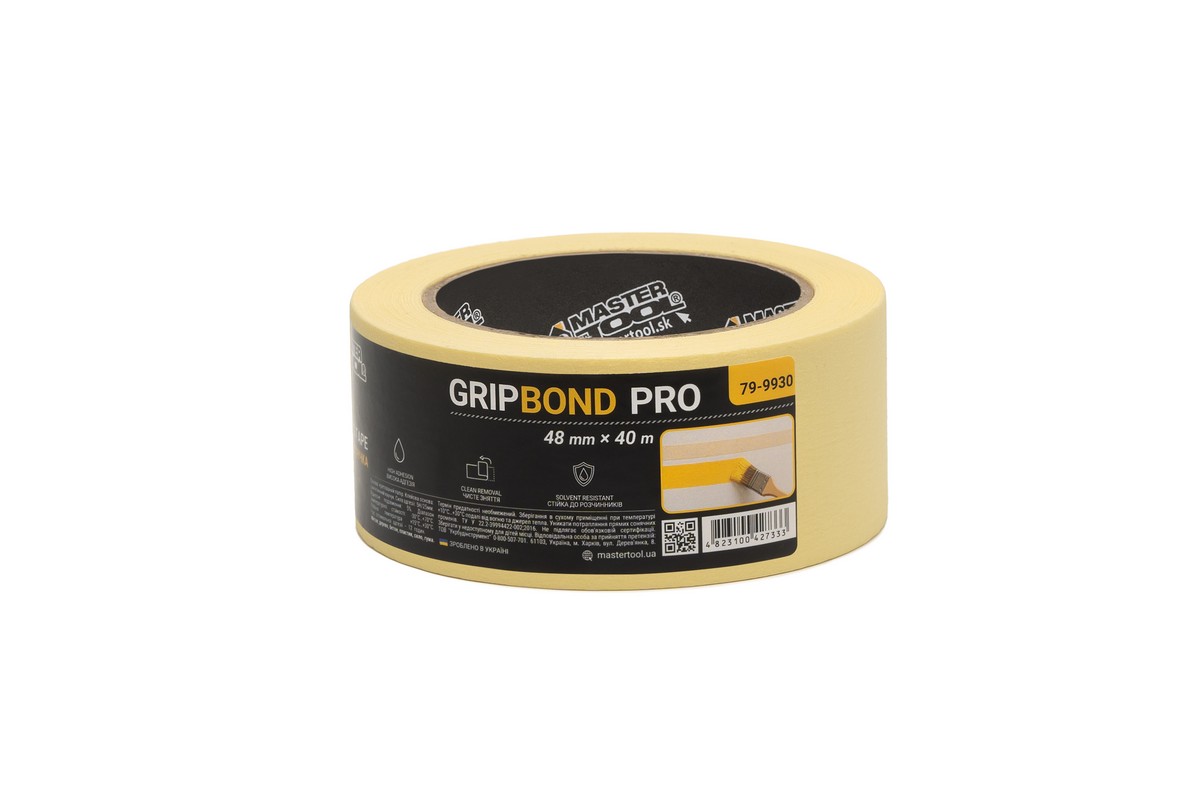 Стрічка малярна універсальна MASTERTOOL GripBond Pro 48 мм×40 м жовта 79-9930 view 1
