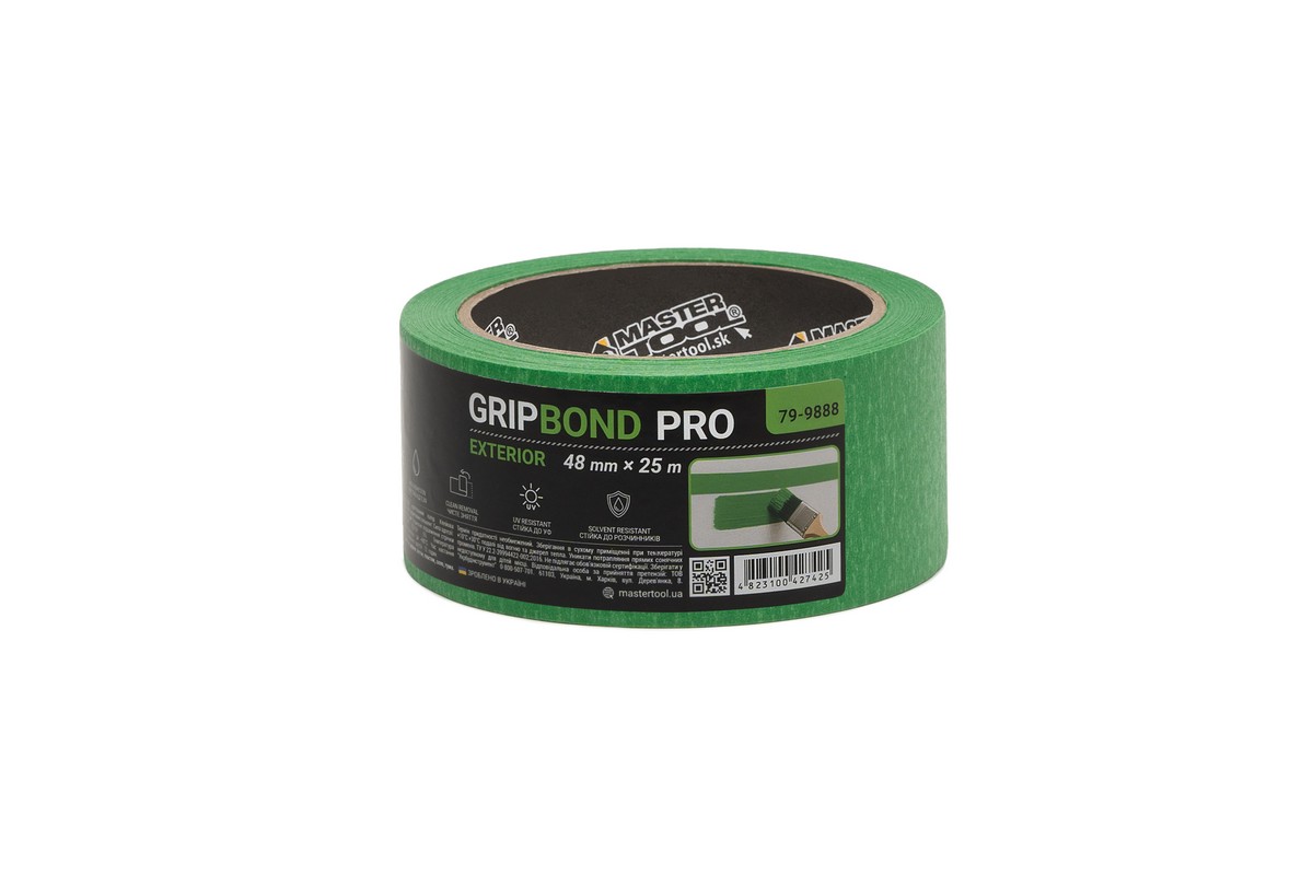 Стрічка малярна для грубих робіт MASTERTOOL GripBond Pro Exterior 48 мм×25 м зелена 79-9888 view 1