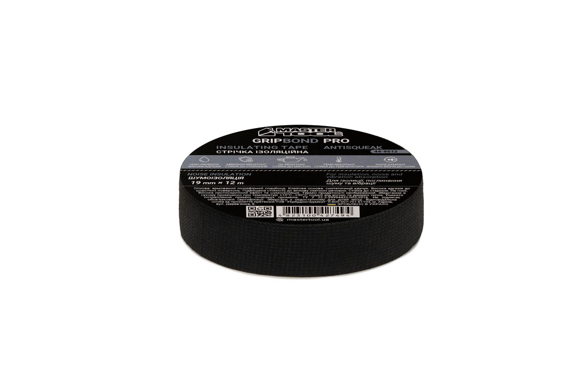 Стрічка ізоляційна MASTERTOOL GripBond Pro AntiSqueak текстильна 19 мм×12 м чорна 44-9512 view 1