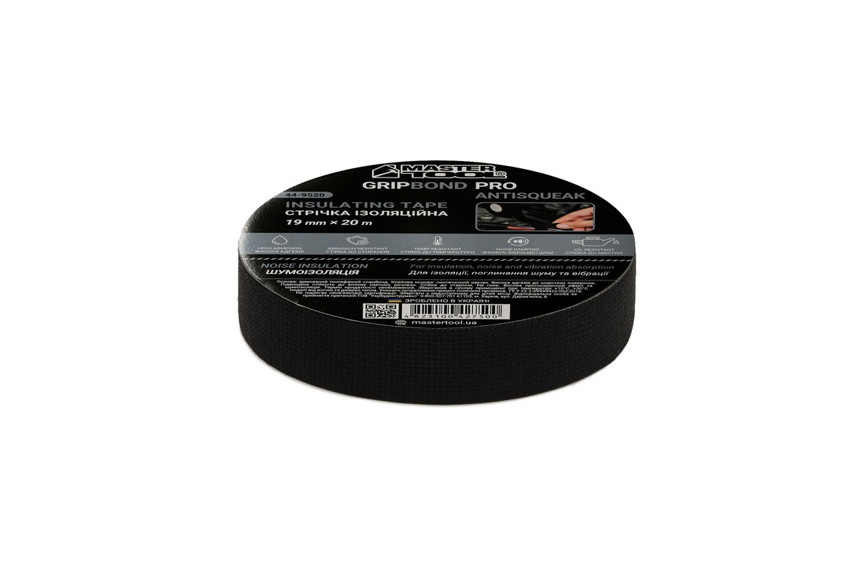 Стрічка ізоляційна MASTERTOOL GripBond Pro AntiSqueak текстильна 19 мм×20 м чорна 44-9520 view 1