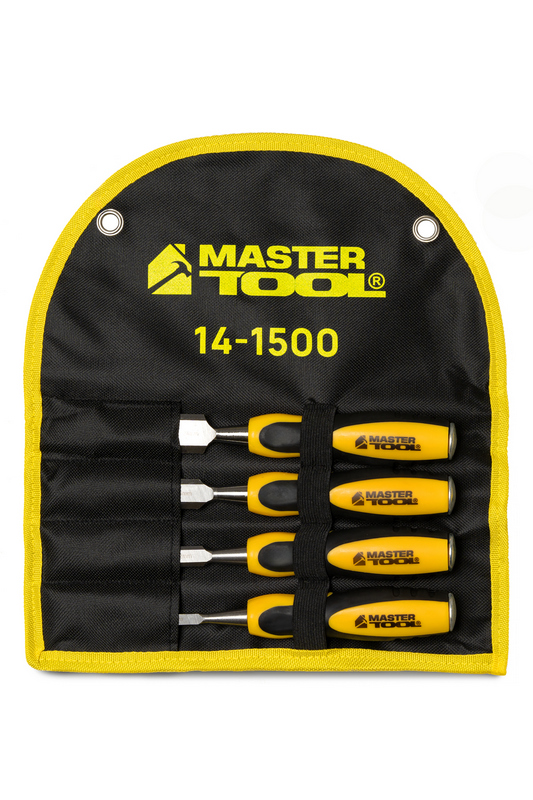 Стамески ударні MASTERTOOL з двокомпонентними ручками 6/12/18/24 мм CrV набір 4 шт в чохлі 14-1500 view 1