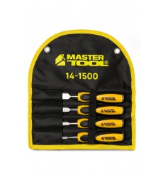 Набір плоских ударних стамесок для дерева MASTERTOOL з двокомпонентними ручками 6/12/18/24 мм CrV, 4 шт., у чохлі 14-1500