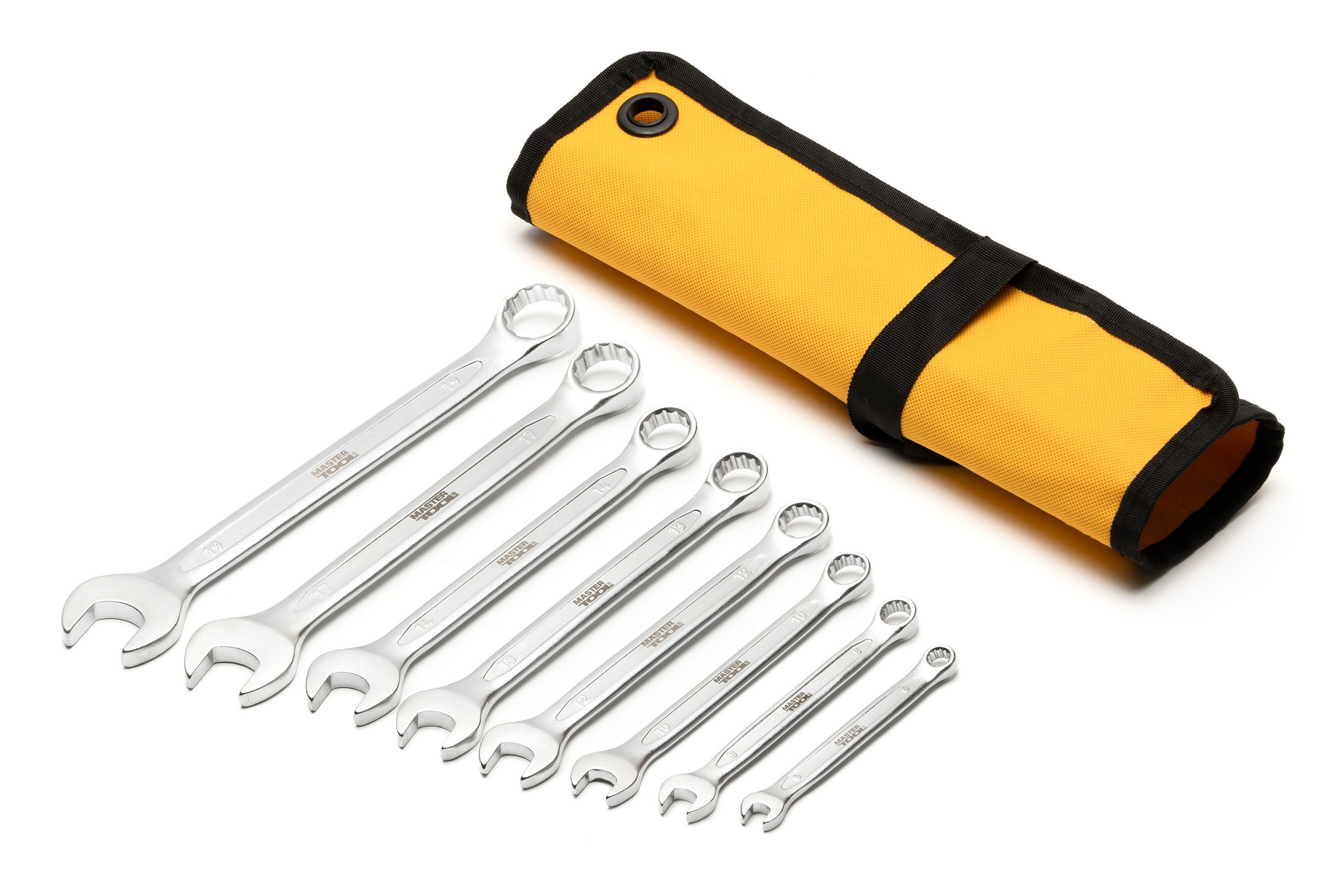 Ключі комбіновані MASTERTOOL COLD FORGED набір 8 шт (6/8/10/12/13/14/17/19 мм) 31CrV3 DIN 3113 у чохлі 72-1108 view 2