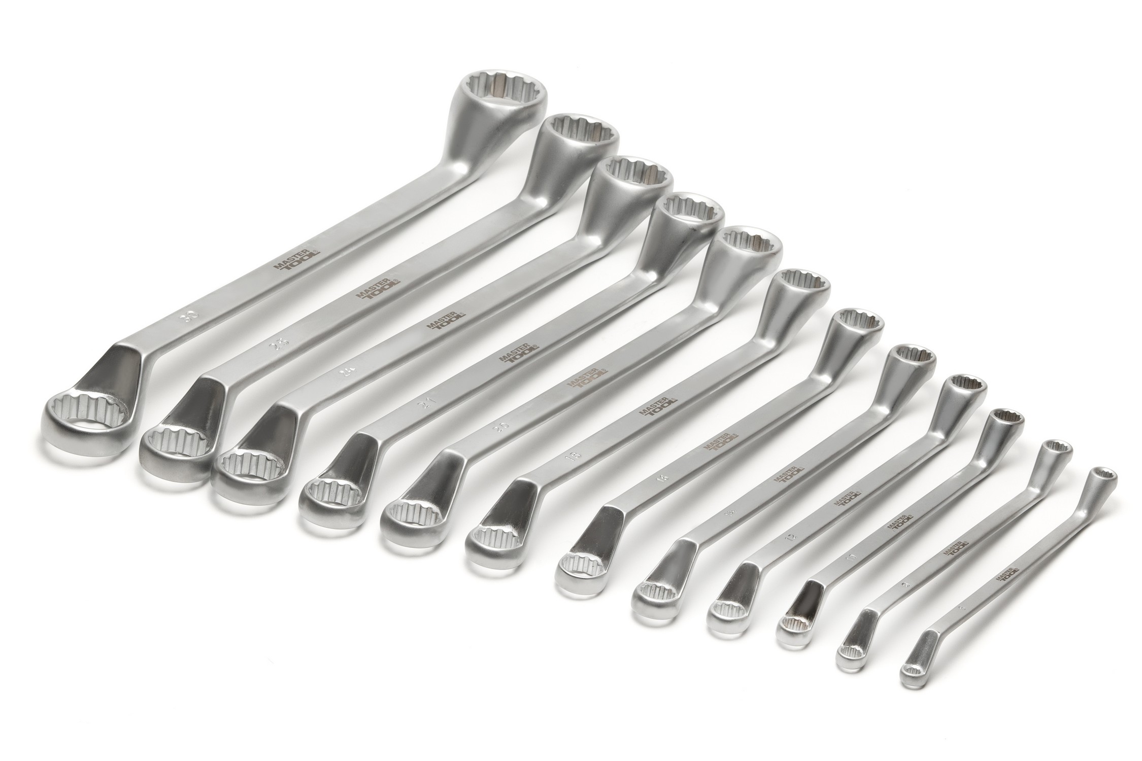 Ключі накидні MASTERTOOL SATIN FINISH набір 12 шт (6–25/27/28/30/32 мм) CrV DIN 838 72-3112 view 2