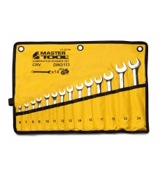Ключі комбіновані MASTERTOOL SATIN FINISH набір 14 шт (6–15/17/19/22/24 мм) CrV DIN 3113 у чохлі 71-2114