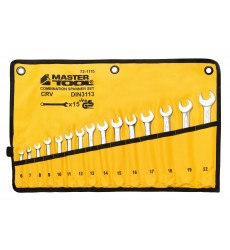 Ключі комбіновані MASTERTOOL COLD FORGED набір 15 шт (6–19/22 мм) 31CrV3 DIN 3113 у чохлі 72-1115