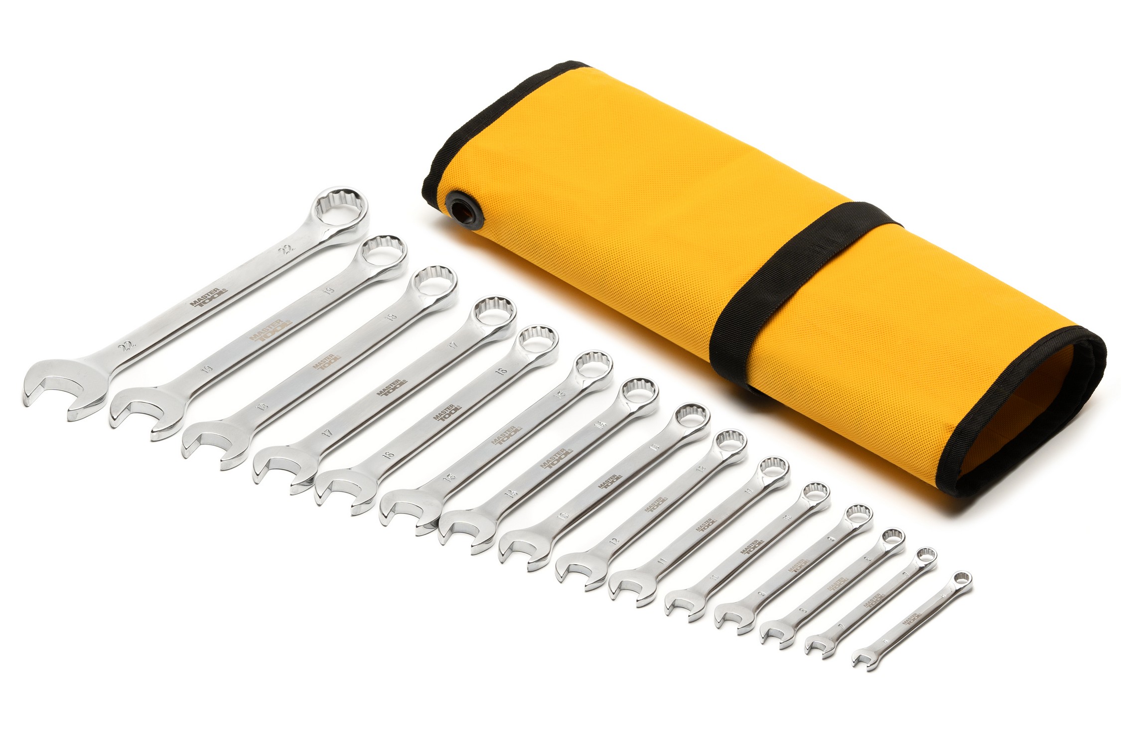 Ключі комбіновані MASTERTOOL SATIN FINISH набір 15 шт (6–19/22 мм) CrV DIN 3113 у чохлі 71-2116 view 2