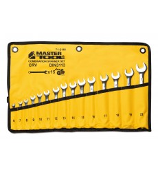 Ключі комбіновані MASTERTOOL SATIN FINISH набір 15 шт (6–19/22 мм) CrV DIN 3113 у чохлі 71-2116